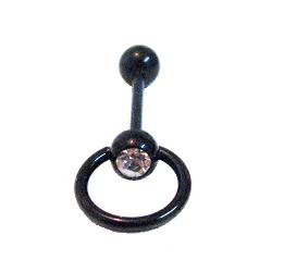 Piercing Langue Esclave Black line et Gem Blanc