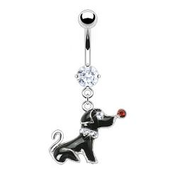 Piercing Nombril pendentif Wouf noir